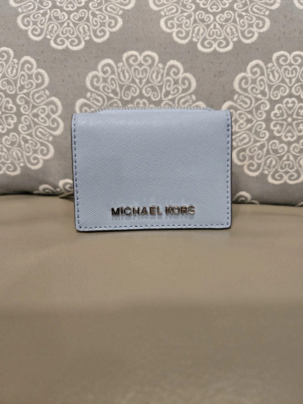 Michael Kors Jet Set Travel Powder Blue Leather Card Holder Wallet